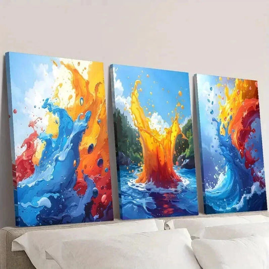 3pcs Vibrant Abstract Paint Style Ocean Wave Wall Art Set Canvas Framed 40x60cm - High Quality Print 100% Australian Made Wall Canvas Ready to Hang