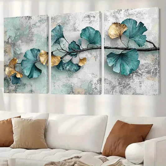 3pcs Modern Decorative Abstract Ginkgo Leaves Wall Art Set Canvas Framed 40x60cm - High Quality Print 100% Australian Made Wall Canvas Ready to Hang