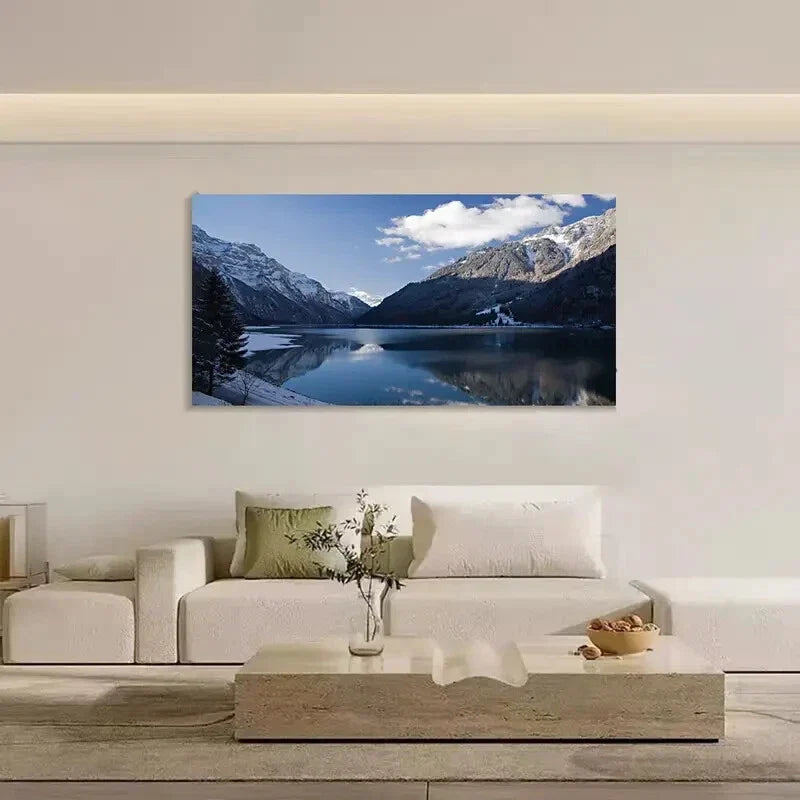 Snowy Mountain And Lakes Wall Art Canvas Office Home Room Framed 80x45cm