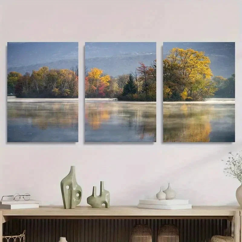 3pcs Reflections of Trees and Mountains Metal Print Ready to Hang Art