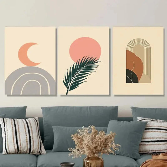 3pcs Framed Abstract Modern Boho Green Wall Art Set Canvas Framed 40x60cm - High Quality Print 100% Australian Made Wall Canvas Ready to Hang