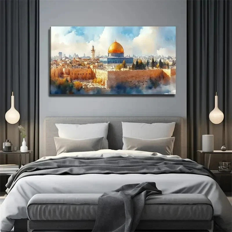 Golden Dome Architecture Wall Art Canvas Office Home Room Framed 80x45cm