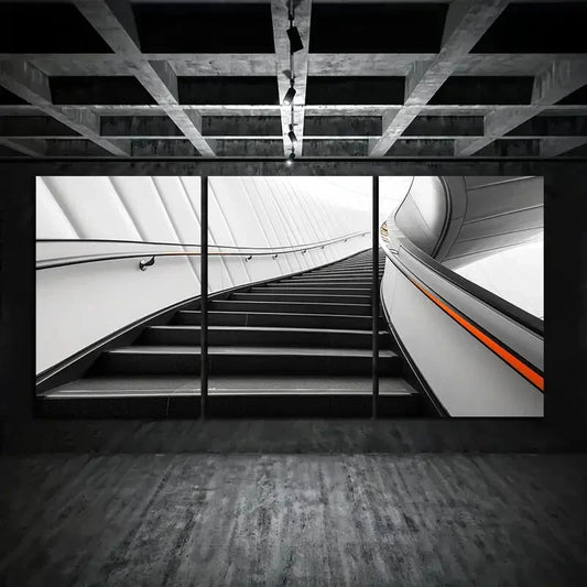 3pcs Staircase Abstract Contemporary Embossed Metal Print Ready to Hang Art