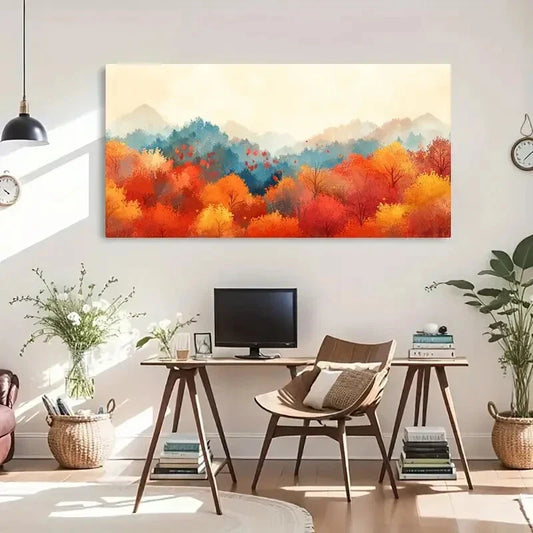 Autumn Forest & Mountain View Wall Art Canvas Office Home Room Framed 120x60cm