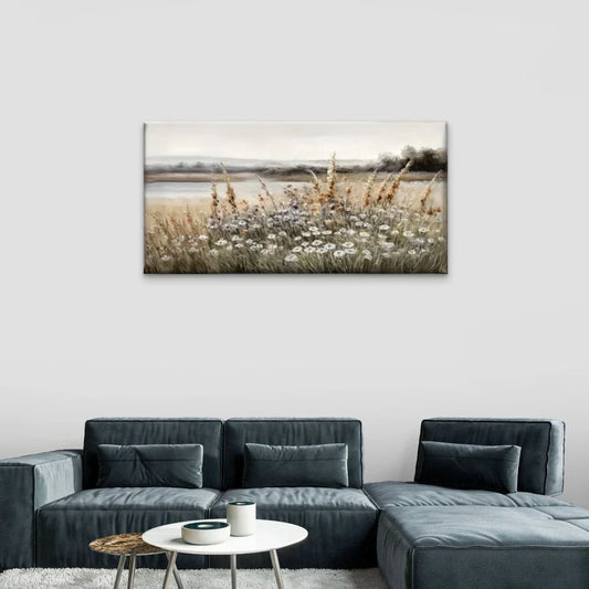 Flower Field Nature Wall Art Canvas Office Home Room Framed 80x45cm