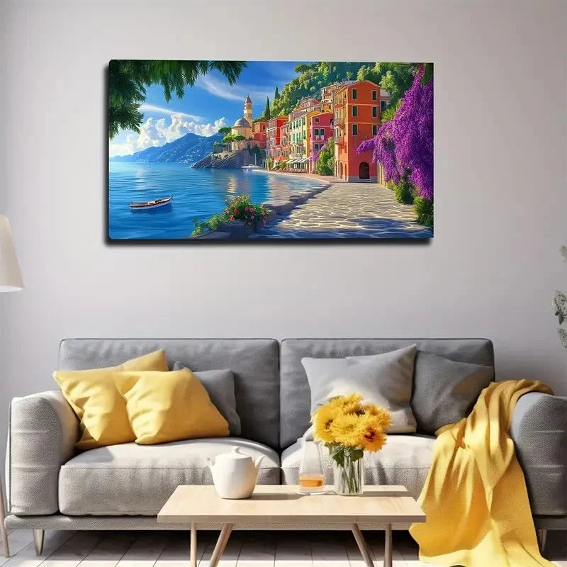 Vibrant Blue Pink Orange Wall Art canvas office home room framed 120x60cm