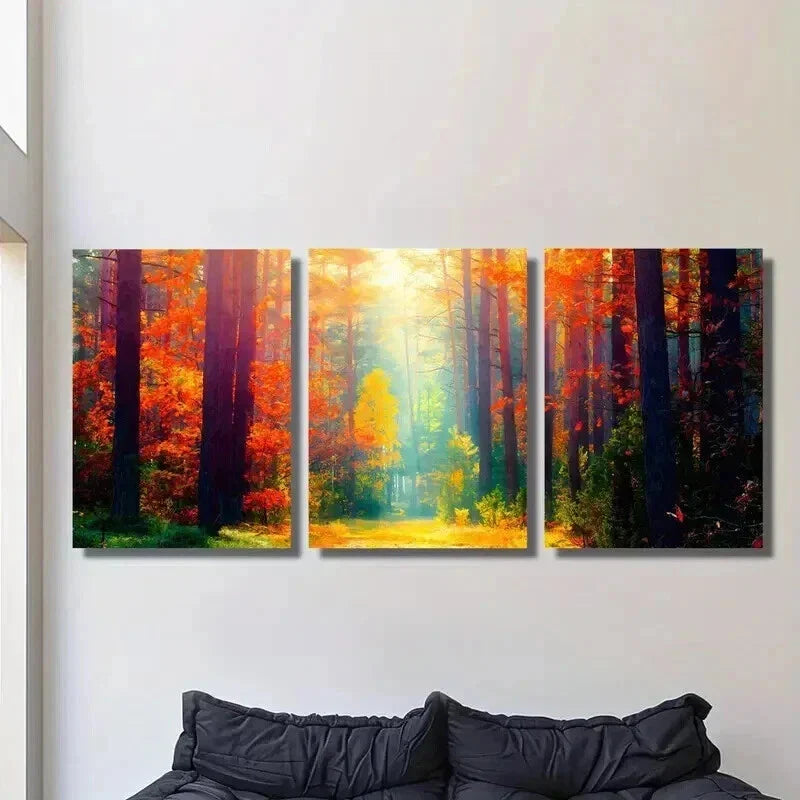 3pcs Sunlight Shining Through The Woods Wall Art Set Canvas Framed 40x60cm - High Quality Print 100% Australian Made Wall Canvas Ready to Hang