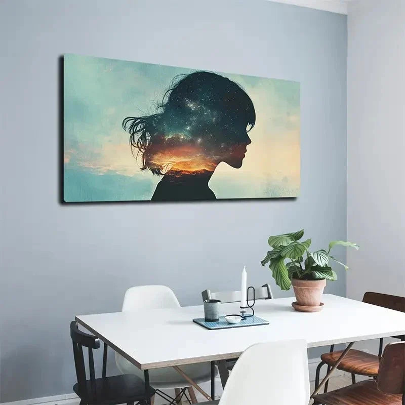 Profile Silhouette Of A Figure Wall Art Canvas Office Home Room Framed 120x60cm