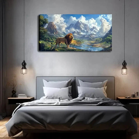 Majestic Lion Standing Lush Wall Art Canvas Office Home Room Framed 120x60cm