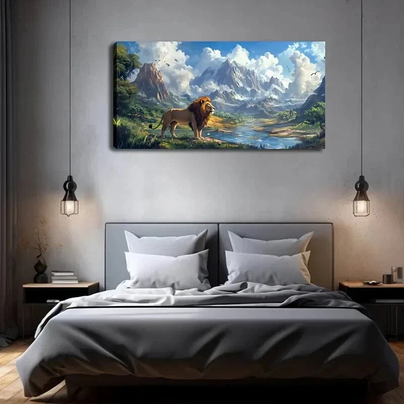 Majestic Lion Standing Lush Wall Art Canvas Office Home Room Framed 120x60cm