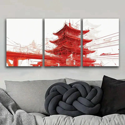 3pcs Chinese-style tower Art Painting Metal Print Ready to Hang Art