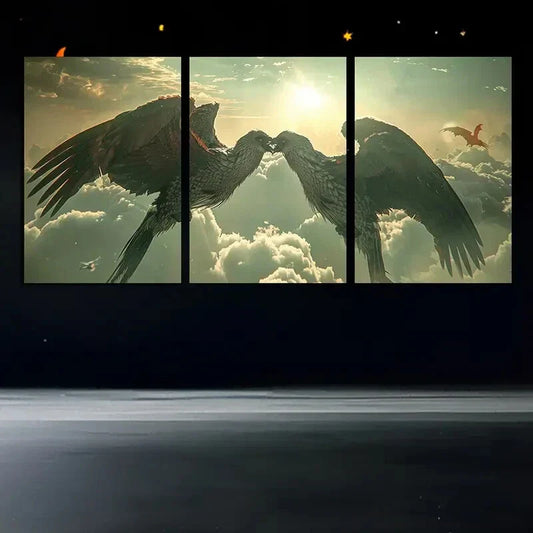 3pcs Fantasy Eagle Sunrise White Clouds Metal Print Ready to Hang Art