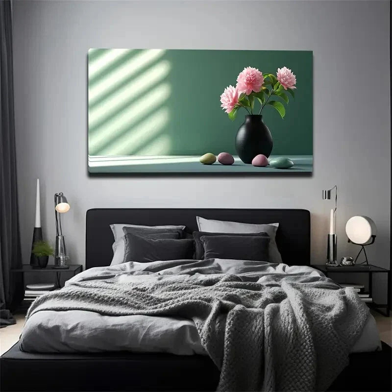 Peony Vase Sunlit Windowsill Wall Art Canvas Office Home Room Framed 120x60cm