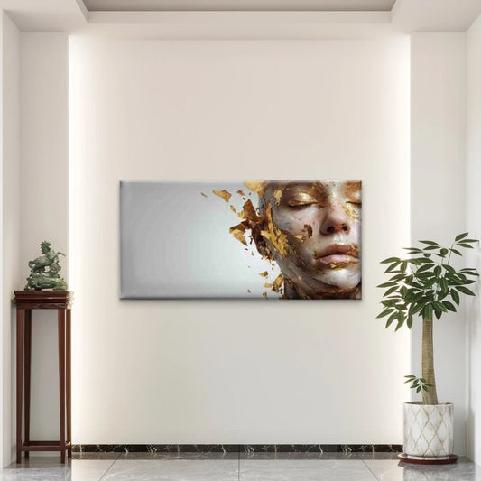 Golden Ethereal Abstract Wall Art Canvas Office Home Room Framed 80x45cm