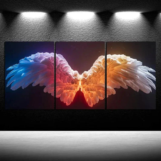 3pcs Angel Wings Multicolor Feather Design Metal Print Ready to Hang Art