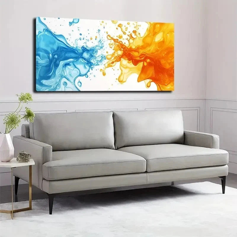 Blue & Orange Water Wave Wall Art canvas office home room framed 120x60cm