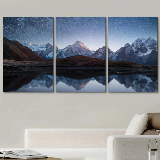 3pcs Night with Stars and Milky Way Over Metal Print Ready to Hang Art
