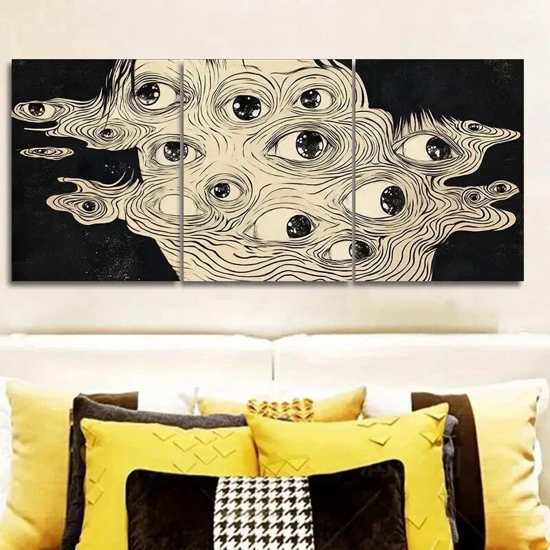3pcs Face Made of Many Eyes Decoration Wall Art Set Canvas Framed 40x60cm - High Quality Print 100% Australian Made Wall Canvas Ready to Hang