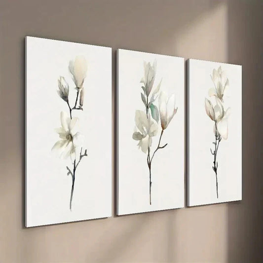 3pcs Graceful Magnolia Branches Wall Art Set Canvas Framed 40x60cm - High Quality Print 100% Australian Made Wall Canvas Ready to Hang