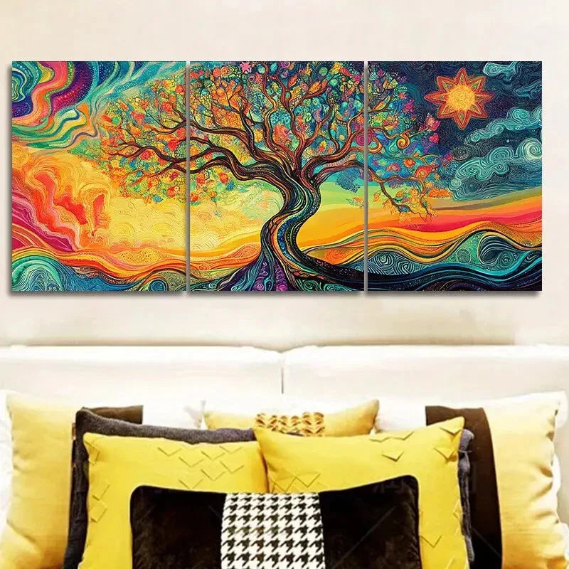 3pcs Psychedelic Tree of Life Waterproof Wall Art Set Canvas Framed 40x60cm - High Quality Print 100% Australian Made Wall Canvas Ready to Hang