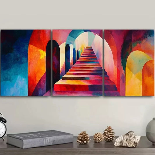 3pcs Colorful Corridor Wall Art Set Canvas Framed 40x60cm - High Quality Print 100% Australian Made Wall Canvas Ready to Hang