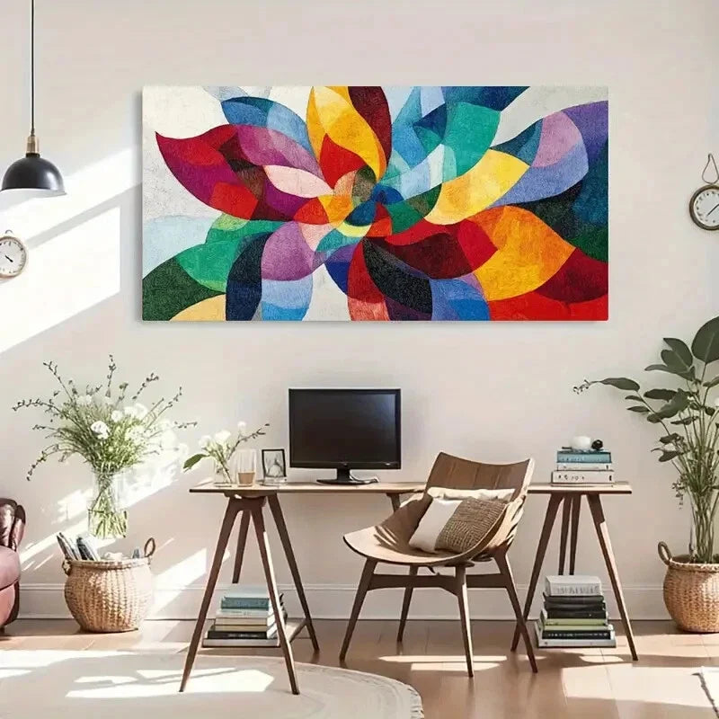Vibrant Colorful Geometric Wall Art Canvas Office Home Room Framed 120x60cm