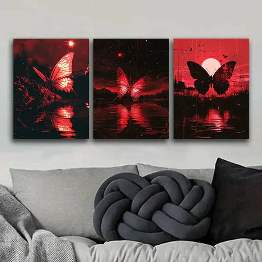 3pcs Butterfly fault art Painting Metal Print Ready to Hang Art