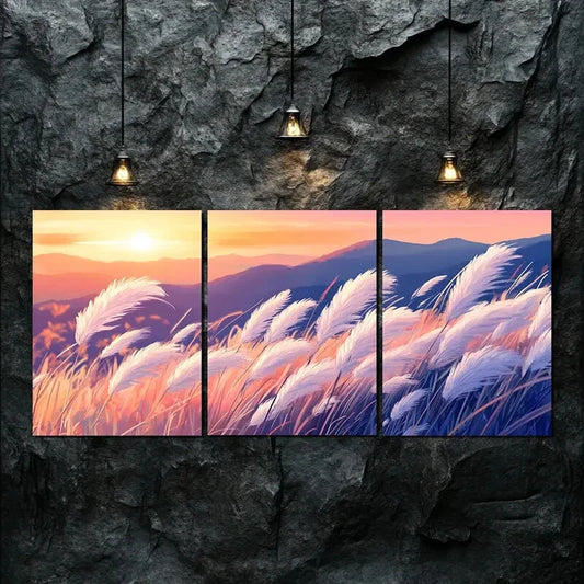 3pcs Vibrant Orange Purple Sky Colorful Perfect Wall Art Set Canvas Framed 40x60cm - High Quality Print 100% Australian Made Wall Canvas Ready to Hang