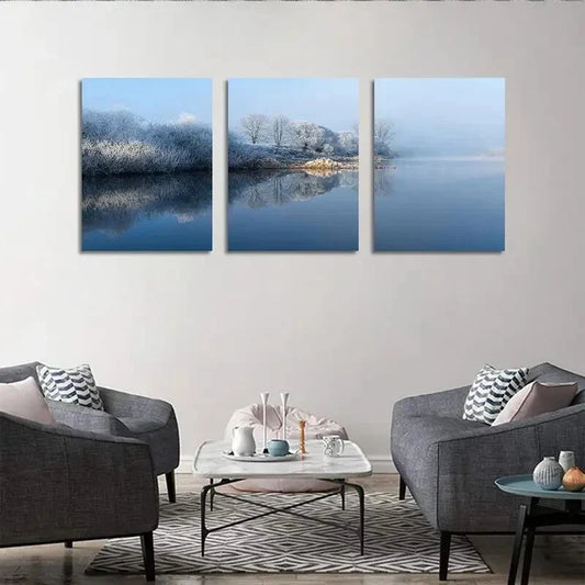 3pcs Natural Scenery By The Snow Lake Metal Print Ready to Hang Art