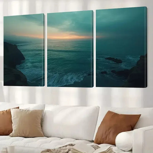 3pcs Decorative Seascape Sunrise Cliffs Wall Art Set Canvas Framed 40x60cm - High Quality Print 100% Australian Made Wall Canvas Ready to Hang