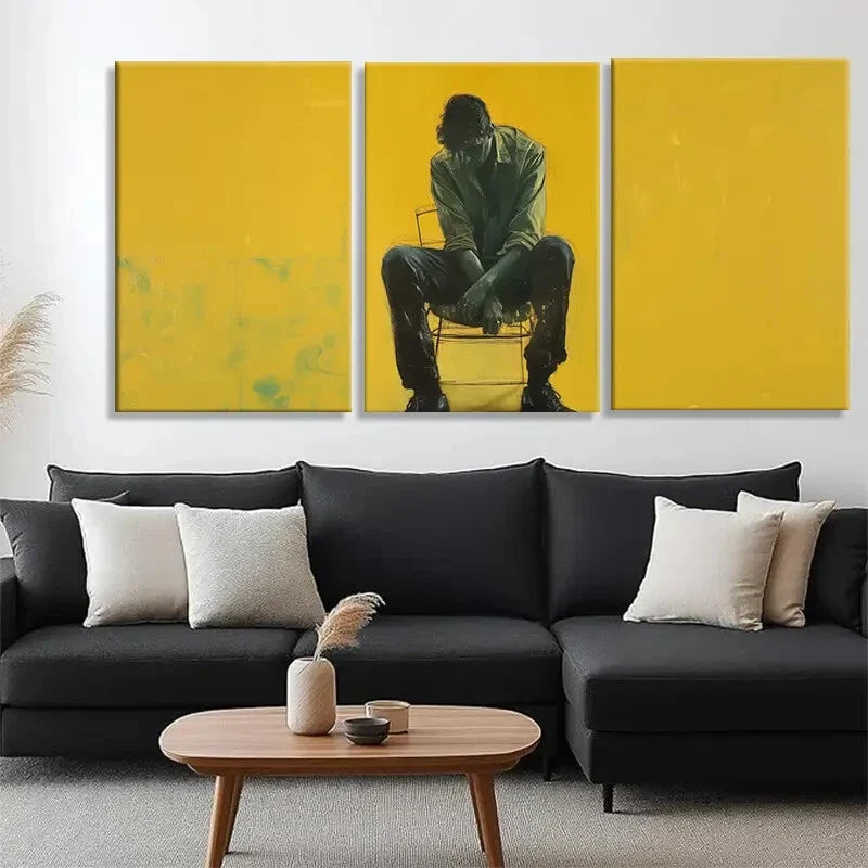 3pcs Yellow Abstract Human Emotions Perfect Wall Art Set Canvas Framed 40x60cm - High Quality Print 100% Australian Made Wall Canvas Ready to Hang