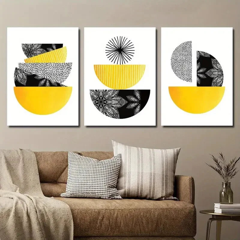 3pcs Modern Geometric Shapes Wall Art Set Canvas Framed 40x60cm - High Quality Print 100% Australian Made Wall Canvas Ready to Hang