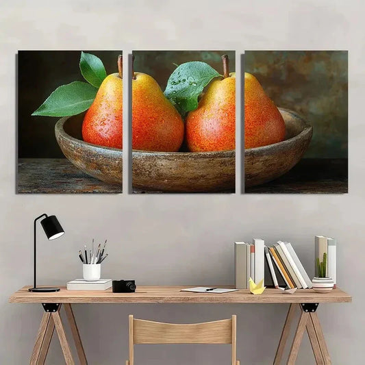 3pcs Vintage Pears Rustic Painting Metal Print Ready to Hang Art