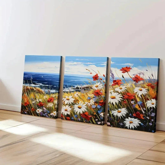 3pcs Abstract Geometric Florals Beach Scenery Wall Art Set Canvas Framed 40x60cm - High Quality Print 100% Australian Made Wall Canvas Ready to Hang