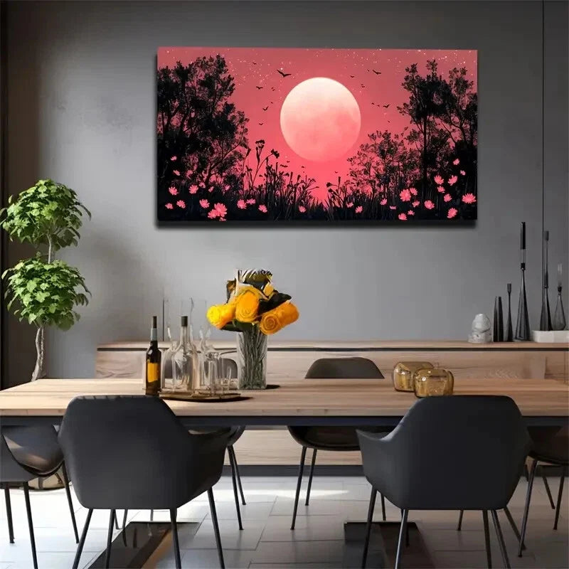 Featuring Huge Red Moons Wall Art canvas office home room framed 120x60cm
