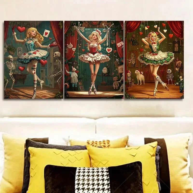 3pcs Wooden doll Art Painting Metal Print Ready to Hang Art