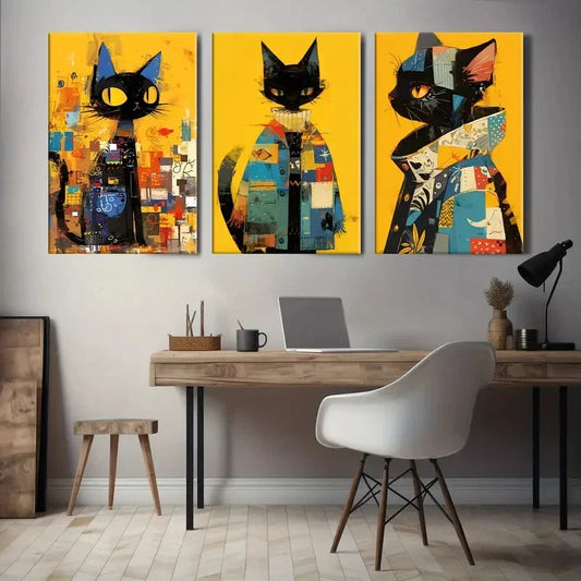 3pcs cat exquisite decorative painting Metal Print Ready to Hang Art