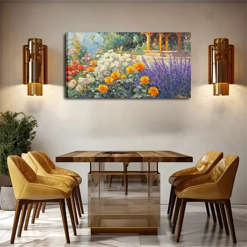 Lavender & Wooden Pavilion Wall Art Canvas Office Home Room Framed 120x60cm
