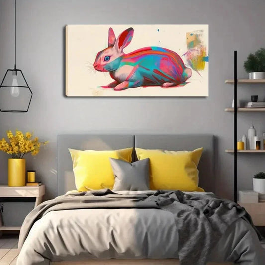 Vibrant Watercolor Rabbit Décor Wall Art Canvas Office Home Room Framed 120x60cm