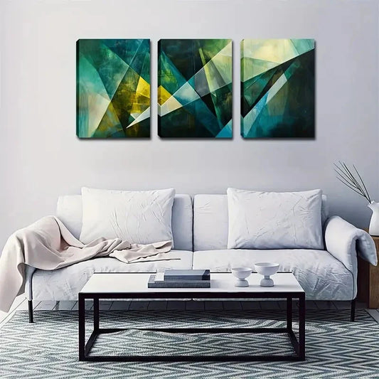 3pcs Crystal Design in Green & Yellow Wall Art Set Canvas Framed 40x60cm - High Quality Print 100% Australian Made Wall Canvas Ready to Hang