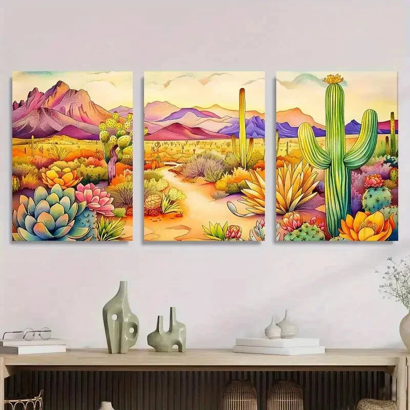 3pcs Vibrant Cactus & Succulent Design, Metal Print Ready to Hang Art
