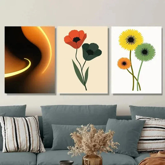 3pcs Modern Abstract Floral & Geometric Metal Print Ready to Hang Art