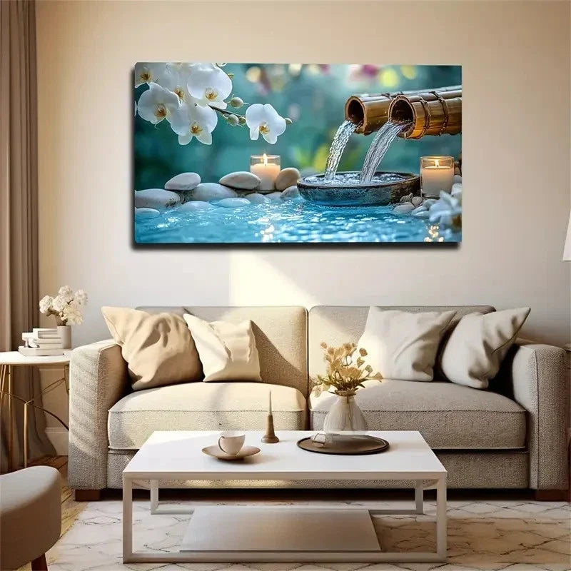 Serene Blue Spring Water White Wall Art Canvas Office Home Room Framed 120x60cm