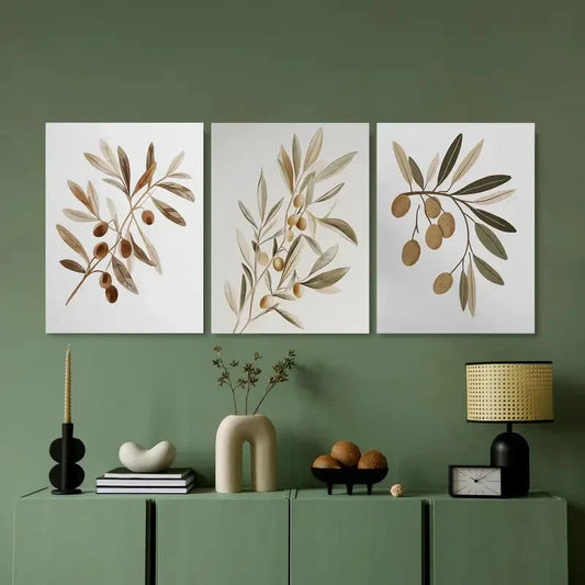3pcs Mid Century Modern Botanical & Geometric Metal Print Ready to Hang Art