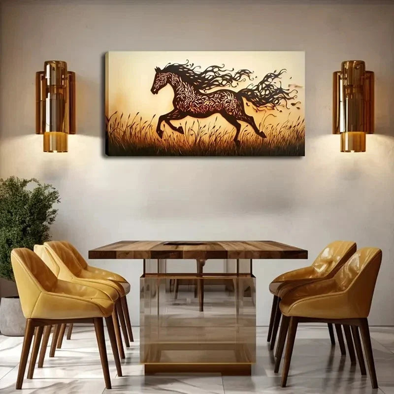 Realistic Running Horse Wall Art Canvas Office Home Room Framed 120x60cm