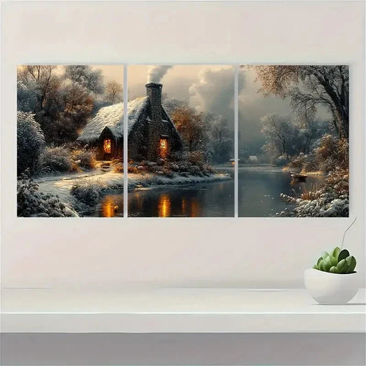 3pcs Rustic Sheep Cottage Landscape Metal Print Ready to Hang Art