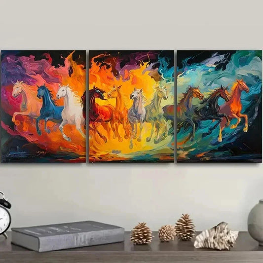 3pcs Horses Running in the Sky Colorful Perfect Wall Art Set Canvas Framed 40x60cm - High Quality Print 100% Australian Made Wall Canvas Ready to Hang