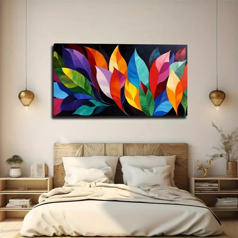 Vibrant Multicolor Leaves Leaf Wall Art Canvas Office Home Room Framed 120x60cm