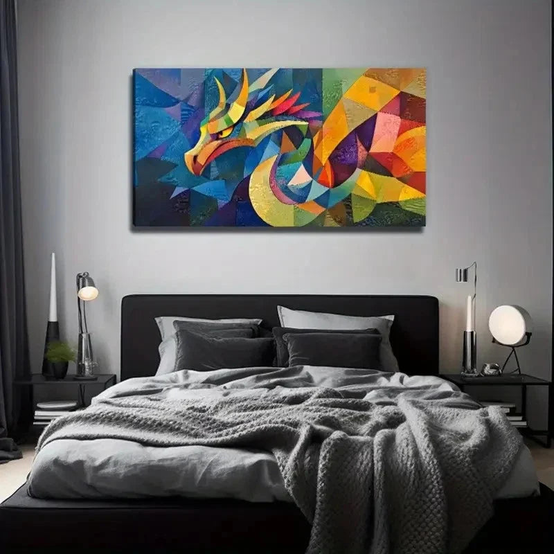 Abstract Dragon Bohemian Wall Art Canvas Office Home Room Framed 80x45cm