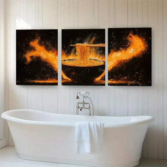 3pcs Bold and Fiery Noodle Dramatic Perfect Wall Art Set Canvas Framed 40x60cm - High Quality Print 100% Australian Made Wall Canvas Ready to Hang